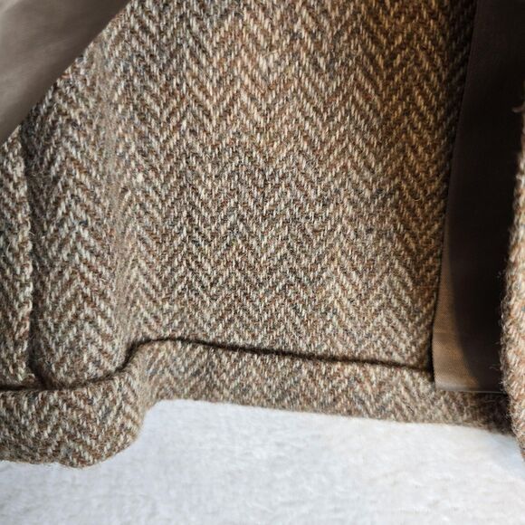 Vtg Harris Tweed Blazer Mens 42 Med Brown Herringbone Wool Jacket Unstructured - Picture 6 of 16